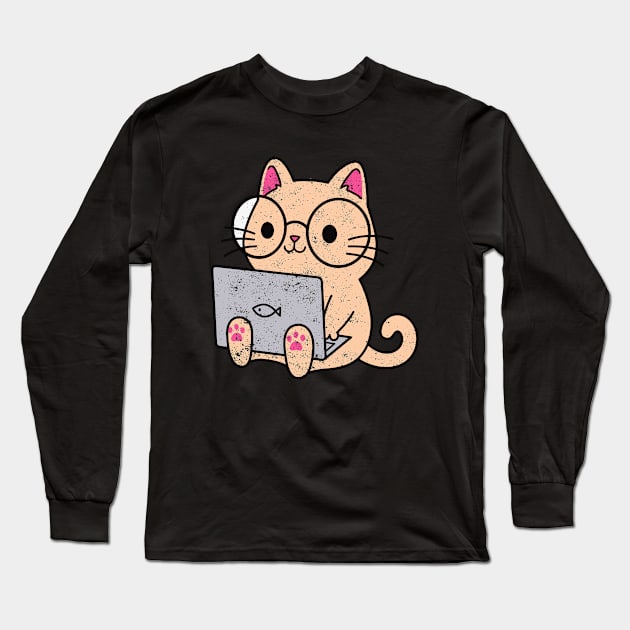 Computer Nerd Cat | Funny Cat Owner Long Sleeve T-Shirt by ChrifBouglas